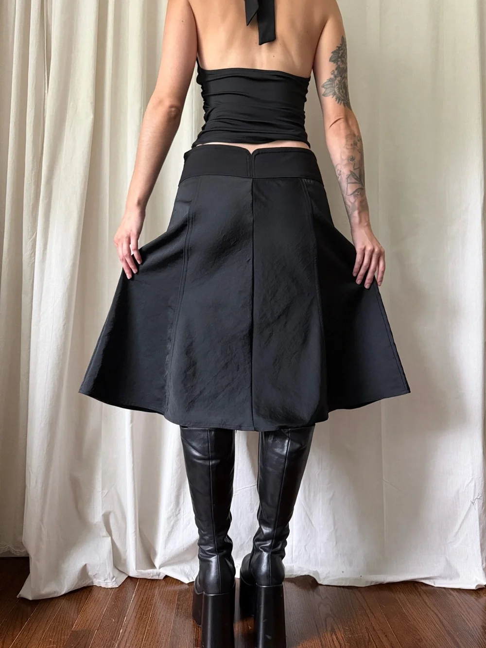 Mossimo Black Paneled A-line Midi Skirt Women's Size 6 | Goth Minimalist